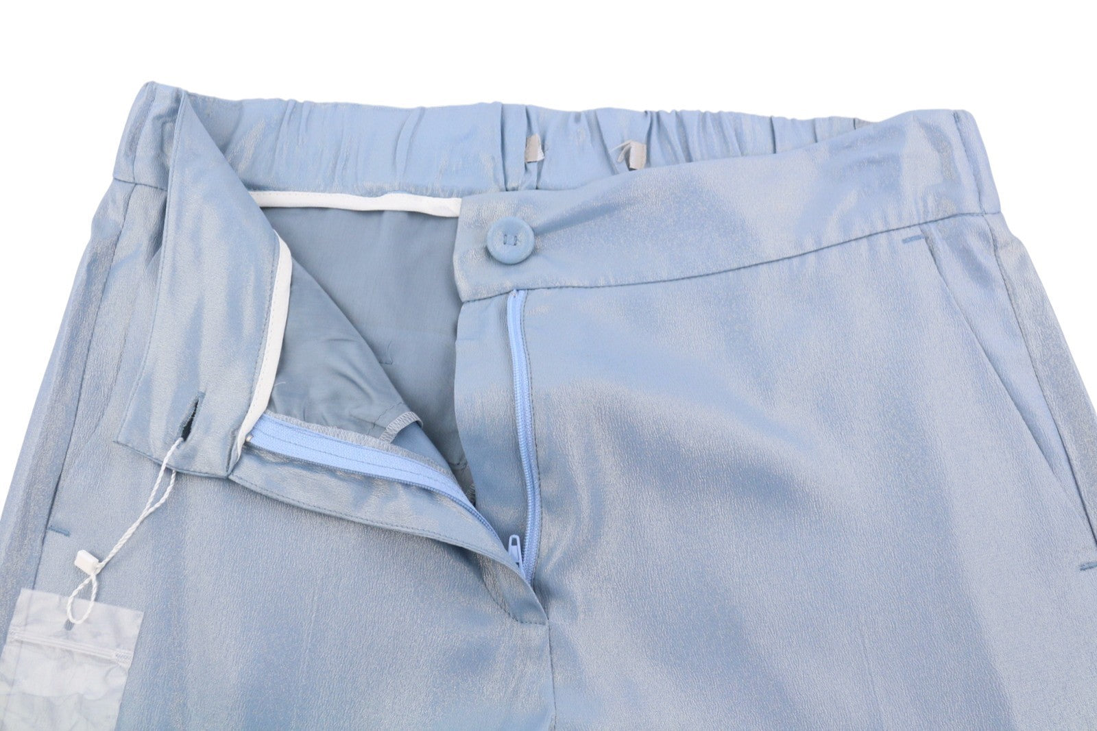 MAX MARA Women Trousers EU38 Light Blue Glitter Silk Blend Cropped Flare