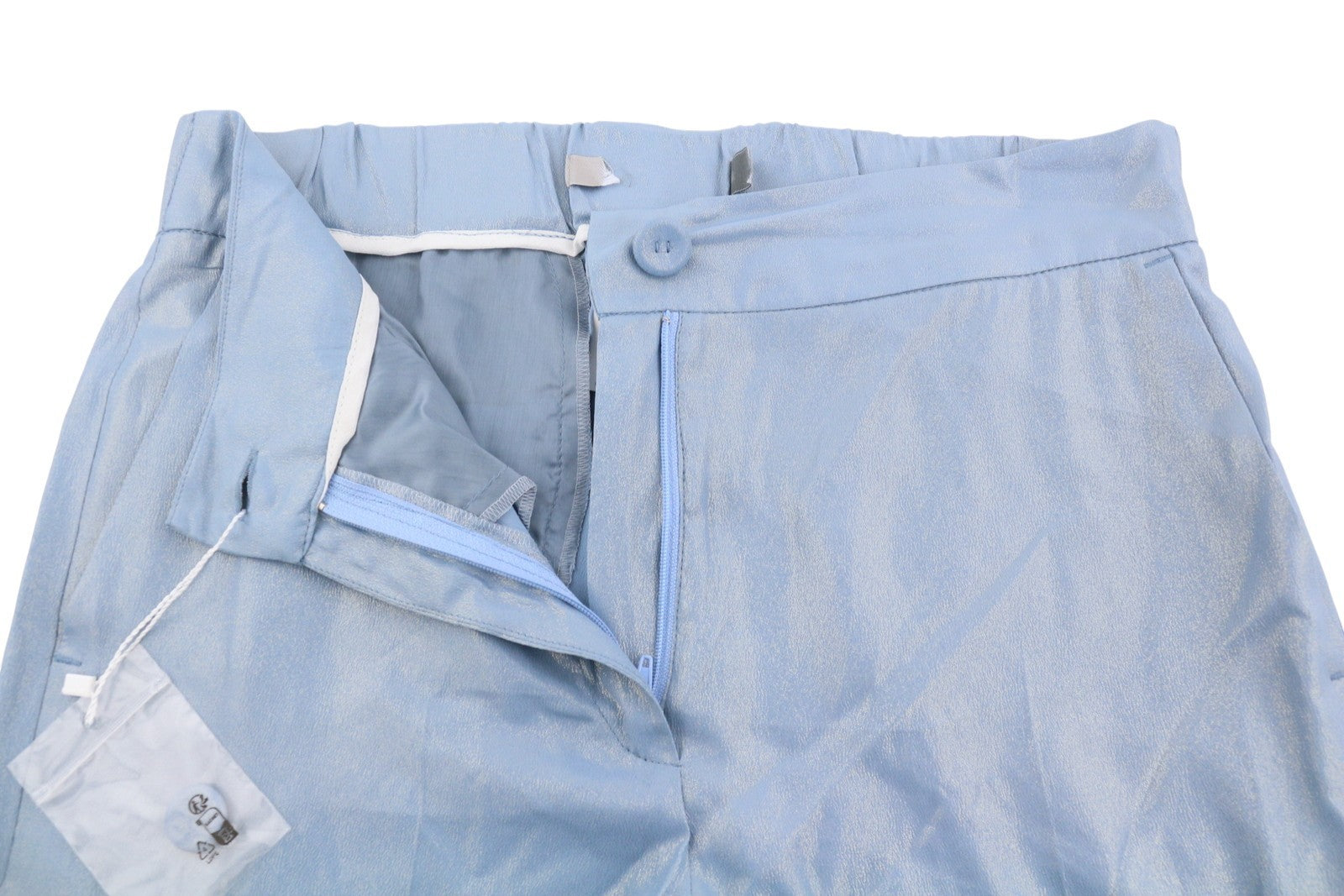 MAX MARA Women Trousers EU38 Light Blue Shiny Silk Blend Ankle Flare