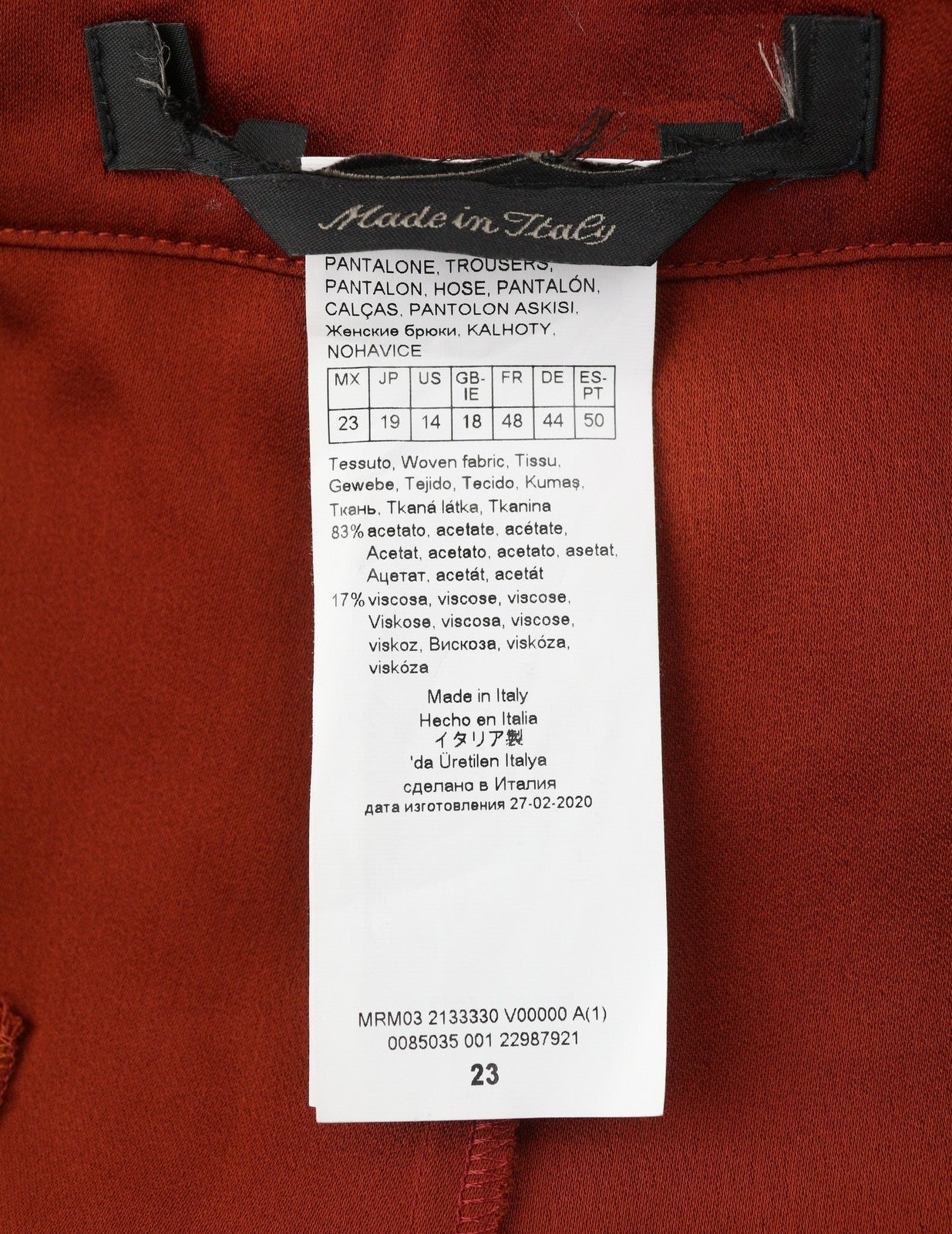 MARINA RINALDI Women Trousers EU48 Brick Red Thin Zip Fly Cropped Classic