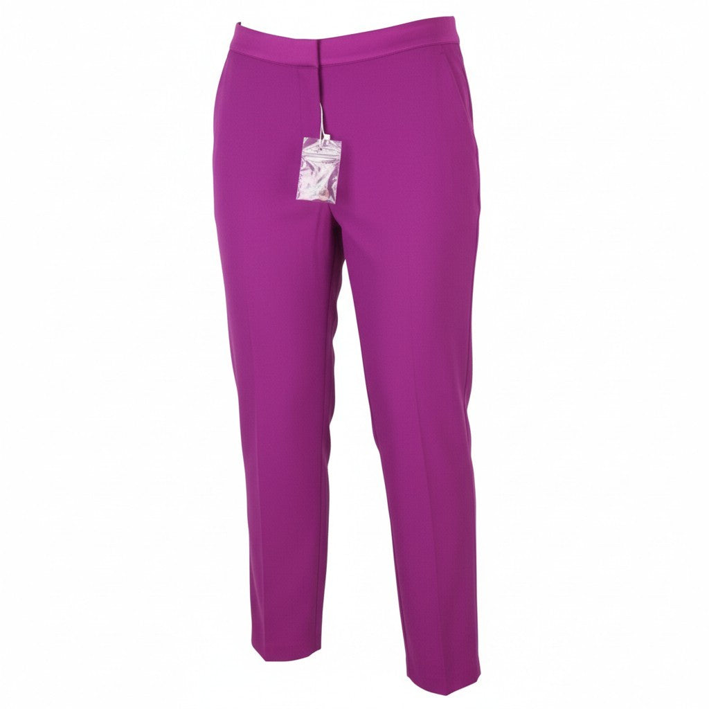 MARINA RINALDI Women Trousers EU48 Purple Thin Zip Fly Cropped Classic