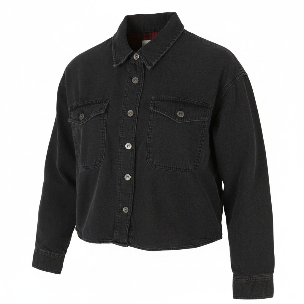 AMERICAN EAGLE OUTFITTERS Women Jacket S Black Denim Crop Oversize Distress