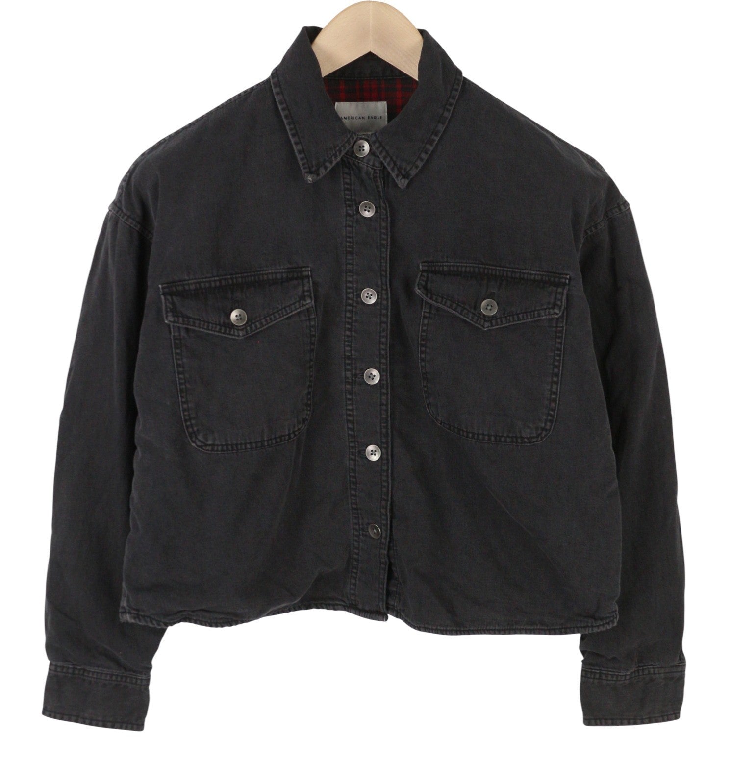 AMERICAN EAGLE OUTFITTERS Women Jacket XS Black Denim Crop Oversize Distress