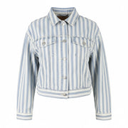 AMERICAN EAGLE OUTFITTERS Women Jacket XS Blue Stripe Button-Up Cropped Denim
