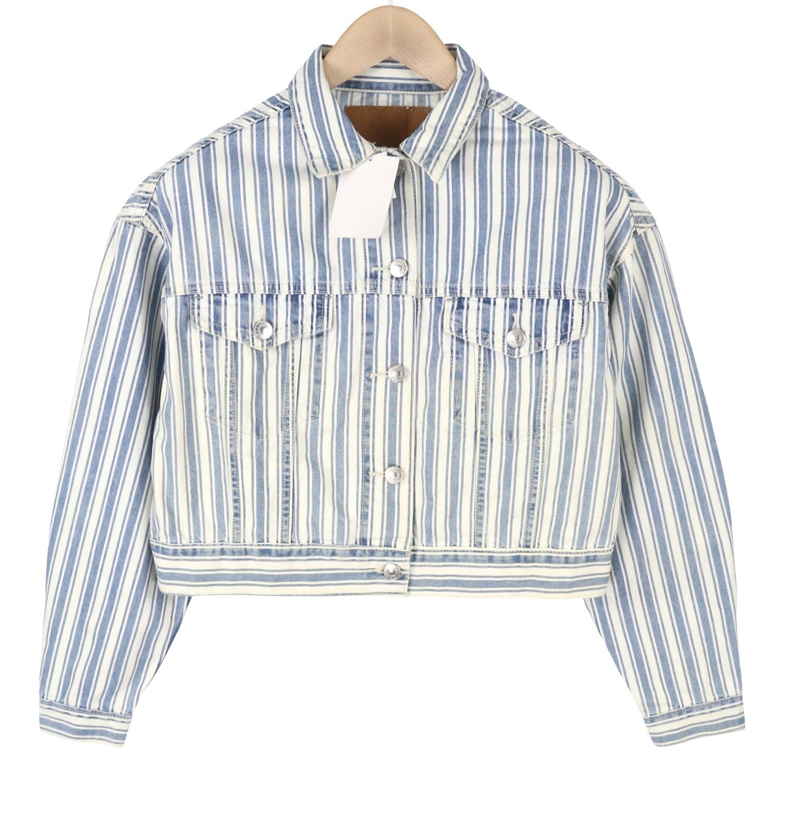 AMERICAN EAGLE OUTFITTERS Women Jacket XS Blue Stripe Button-Up Cropped Denim