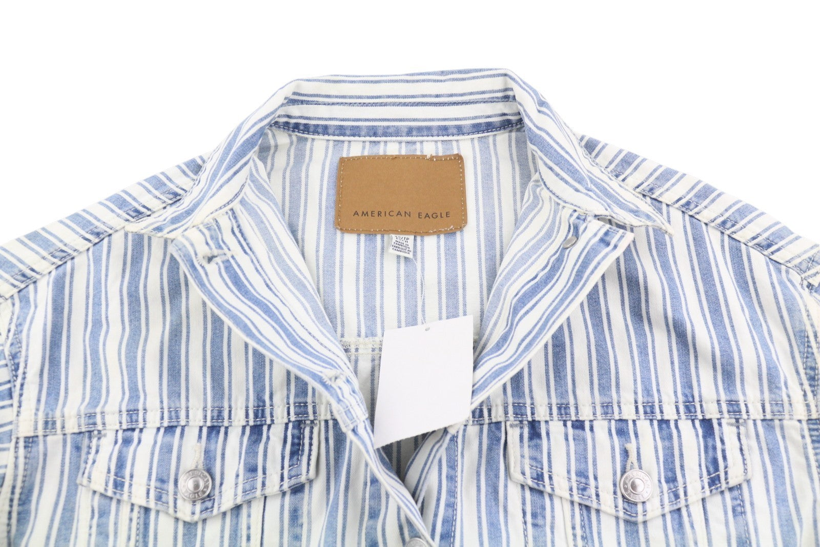 AMERICAN EAGLE OUTFITTERS Women Jacket XS Blue Stripe Button-Up Cropped Denim