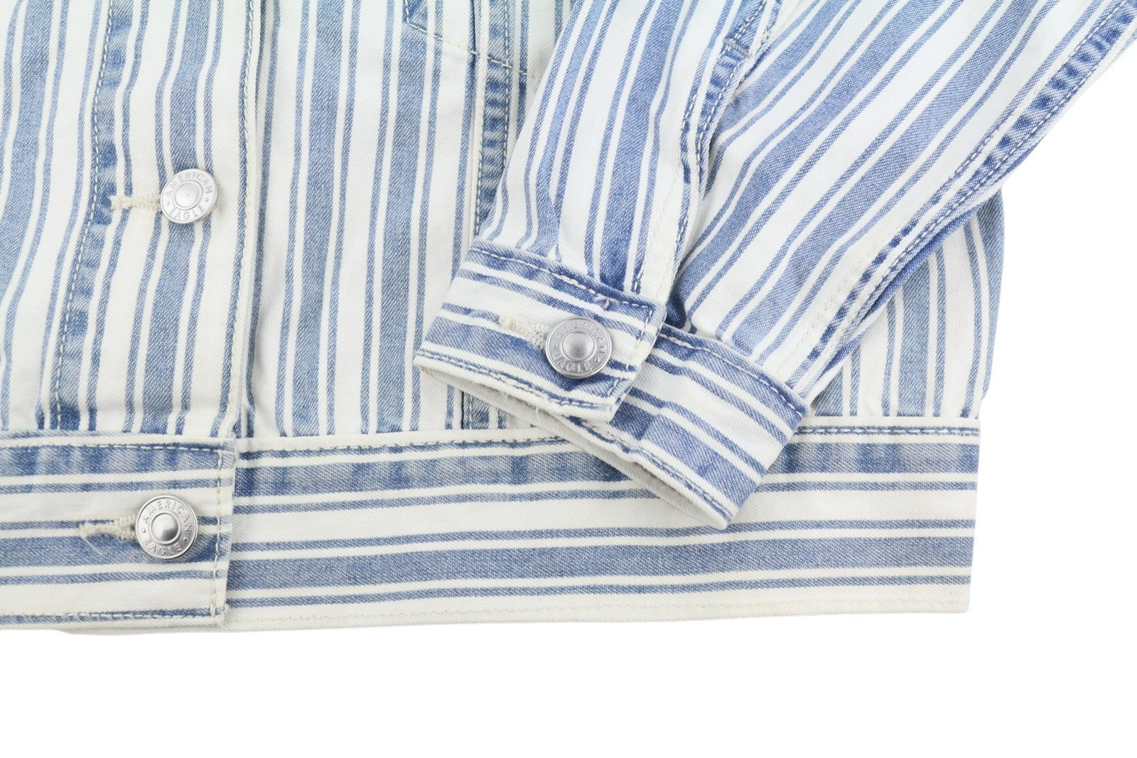AMERICAN EAGLE OUTFITTERS Women Jacket XS Blue Stripe Button-Up Cropped Denim