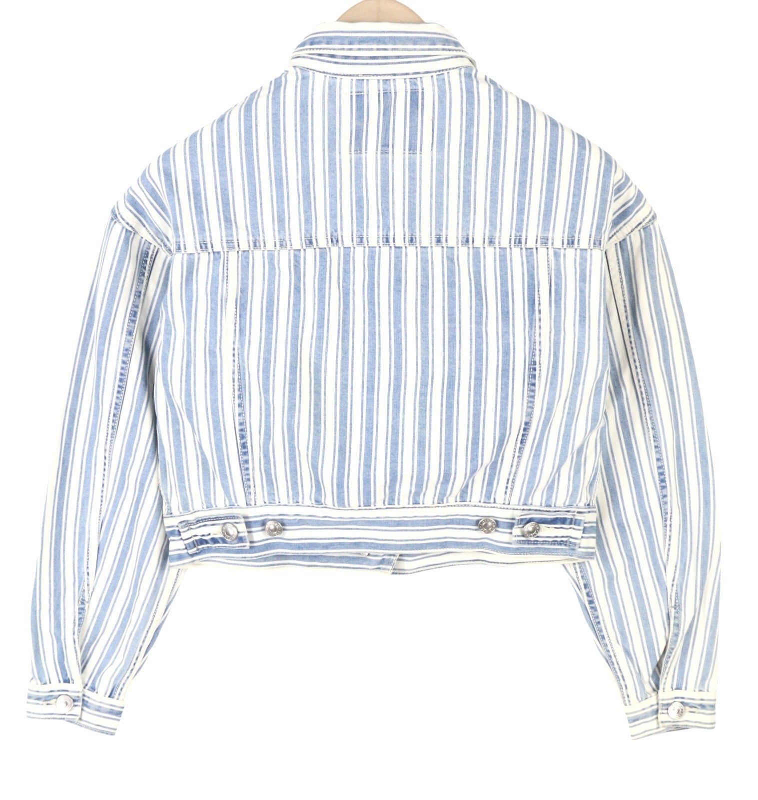 AMERICAN EAGLE OUTFITTERS Women Jacket 2XS Blue Stripe Button-Up Cropped Denim
