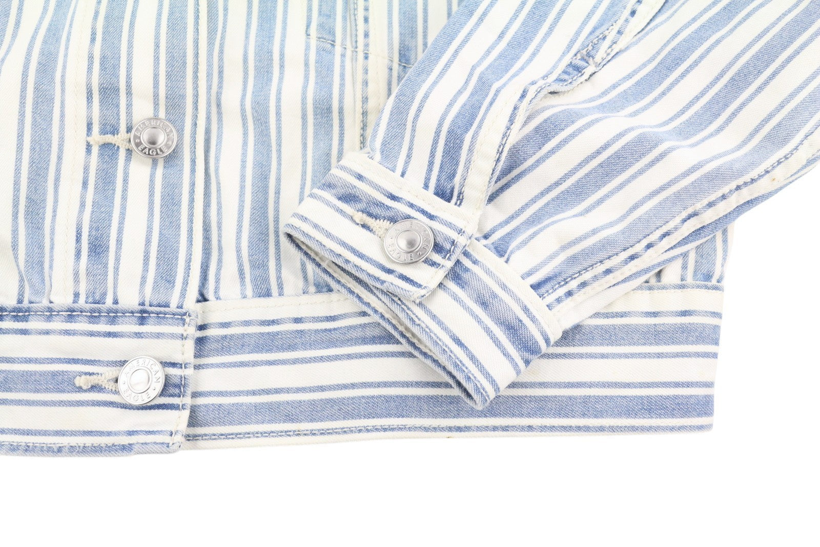 AMERICAN EAGLE OUTFITTERS Women Jacket 2XS Blue Stripe Button-Up Cropped Denim