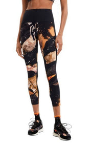 DESIGUAL Flore Women Leggings S Black Mineral Digital Print Cropped Stretch