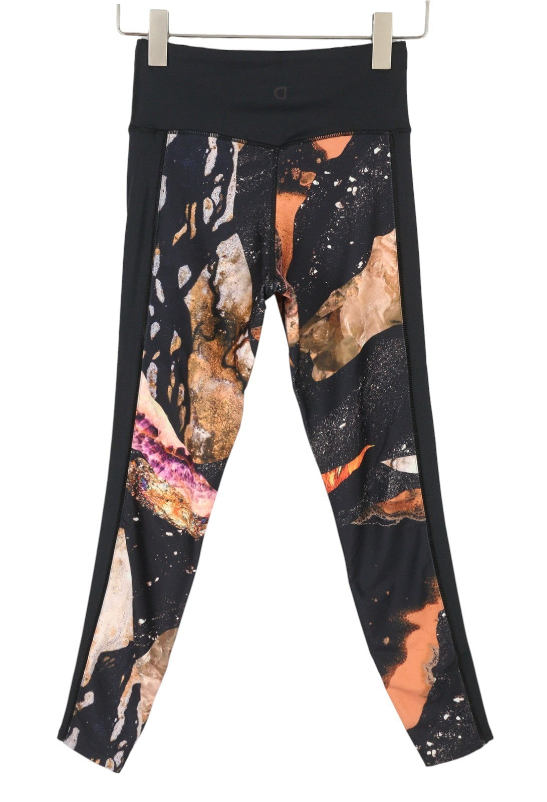 DESIGUAL Flore Women Leggings S Black Mineral Digital Print Cropped Stretch