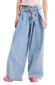 DESIGUAL Denim Marte Women Jeans L W32 Blue Fade Wide Leg Side Pleats