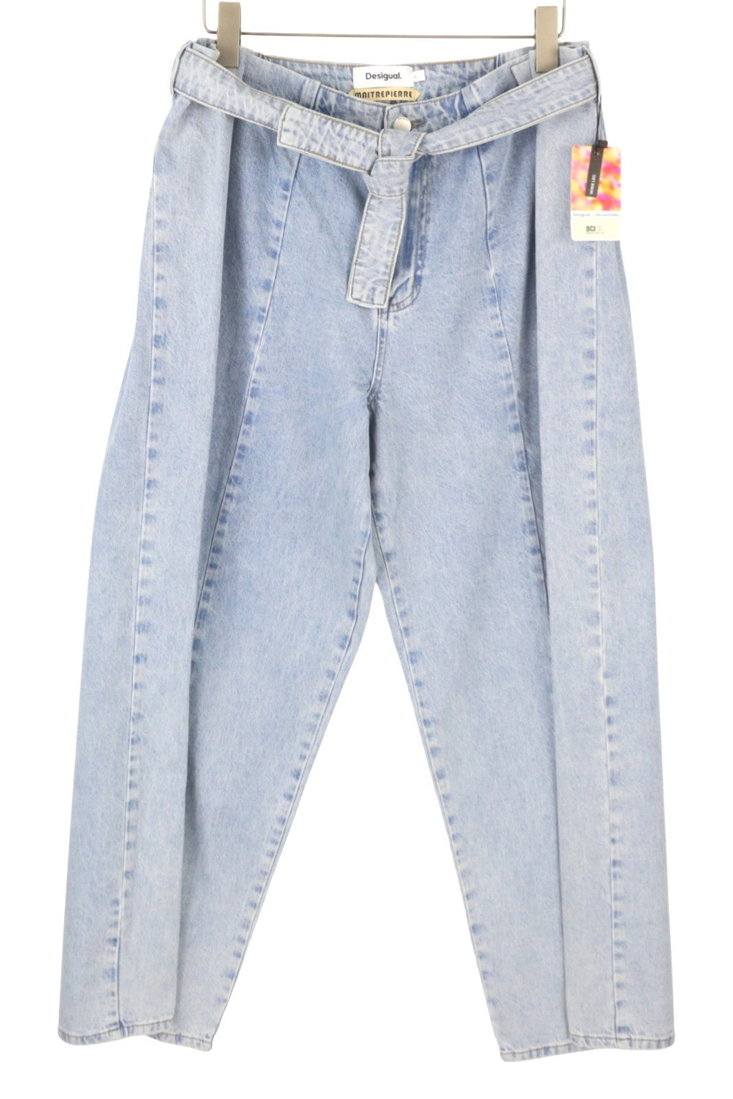 DESIGUAL Denim Marte Women Jeans L W32 Blue Fade Wide Leg Side Pleats