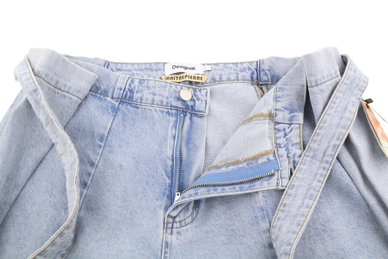 DESIGUAL Denim Marte Women Jeans L W32 Blue Fade Wide Leg Side Pleats