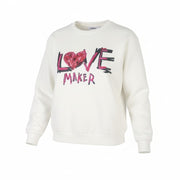 DESIGUAL Maker Women Sweatshirt S White Glitter Embroidered Crew Pull On
