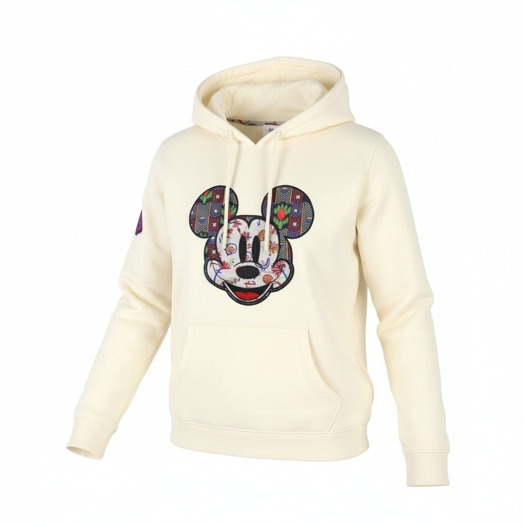 DESIGUAL Disney Face Patch Mickey Mouse Women Hoodie XS Beige Oversize Pull On
