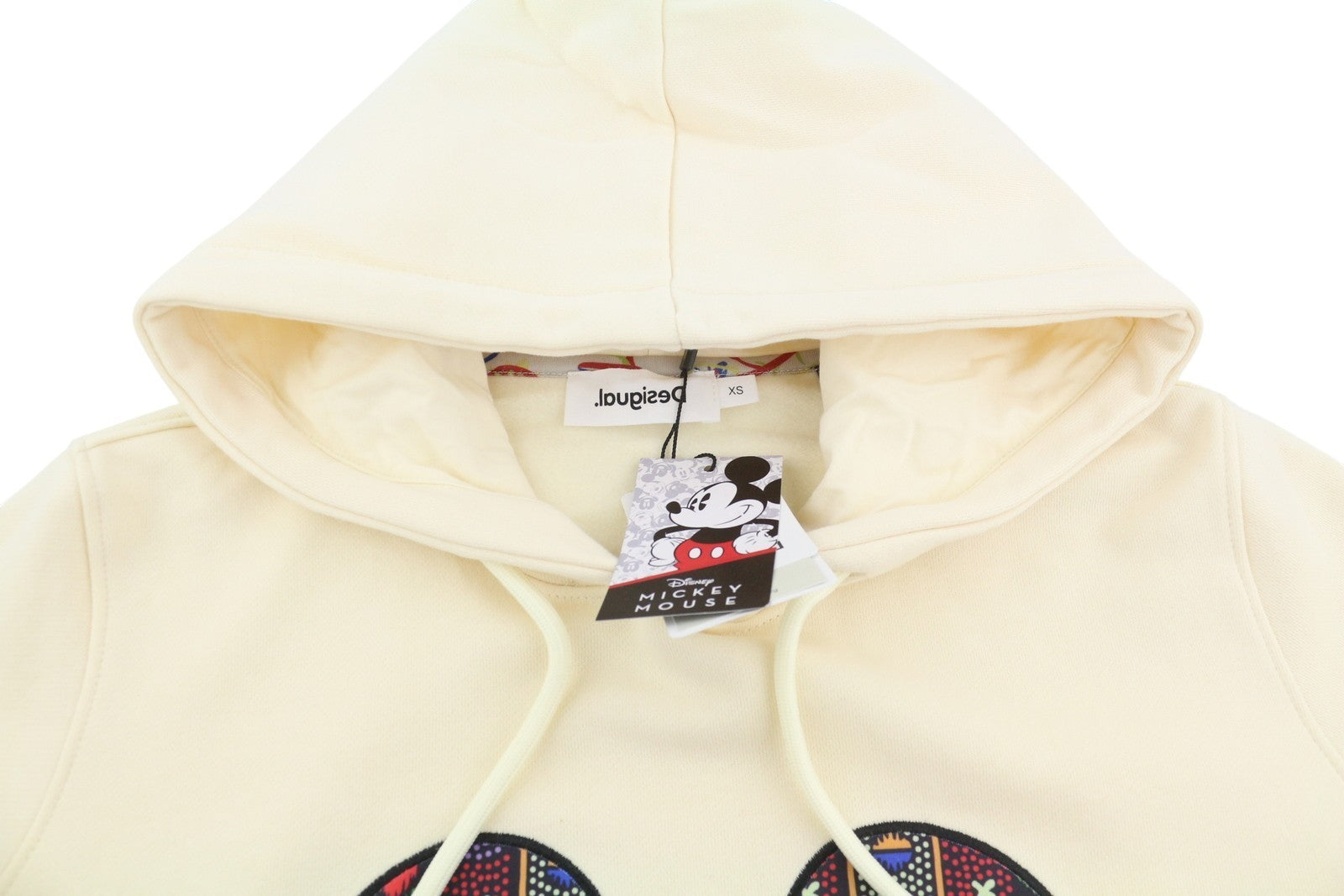 DESIGUAL Disney Face Patch Mickey Mouse Women Hoodie XS Beige Oversize Pull On
