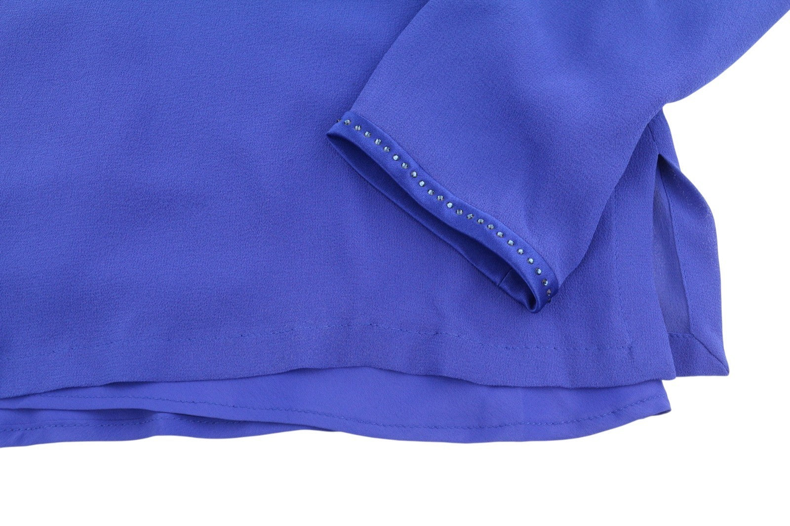 MAX MARA Women Blouse EU34 XS Blue Silk Rhinestone Detail Long Sleeve 2in1