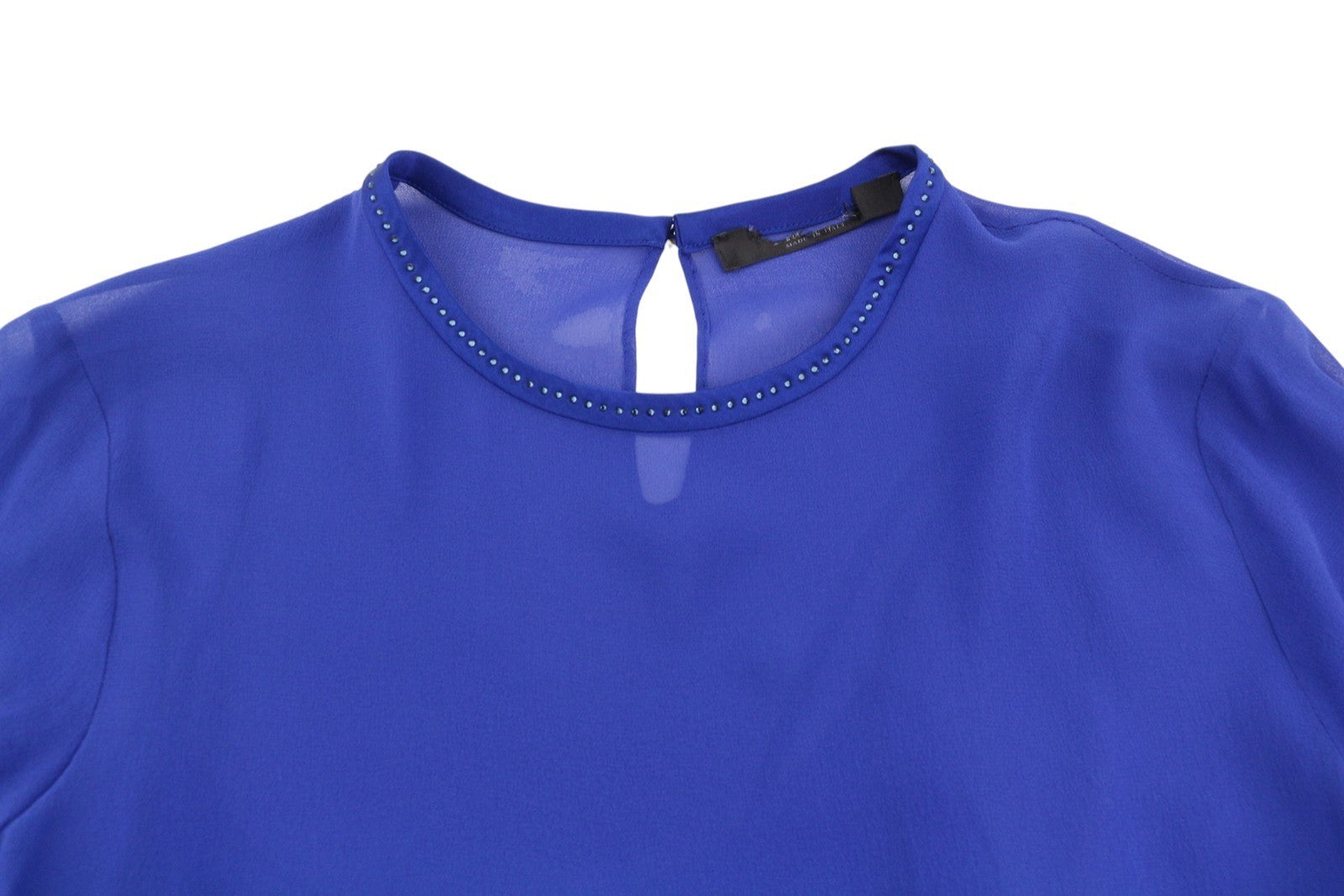 MAX MARA Women Blouse EU36 S Blue Silk Rhinestone Detail Long Sleeve 2in1