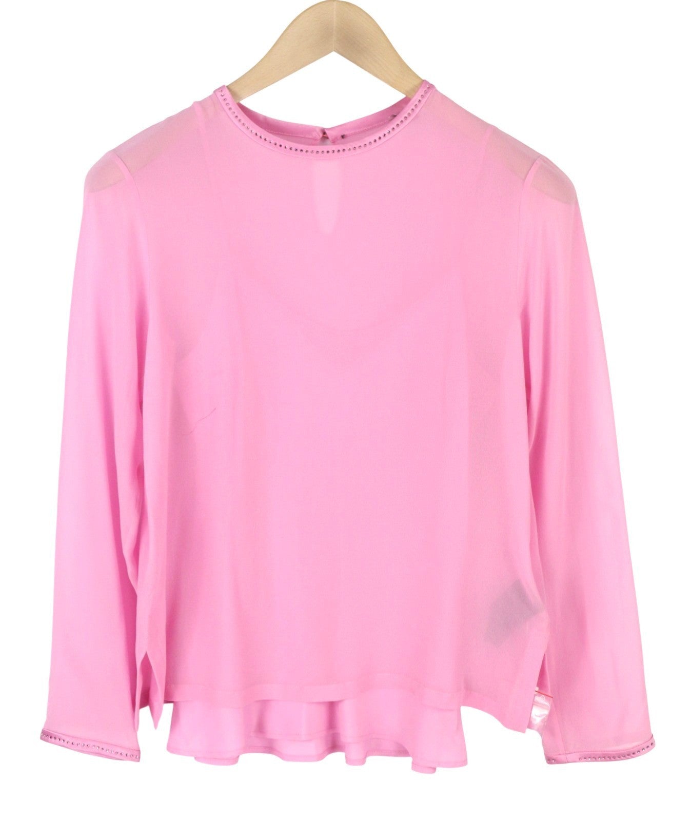 MAX MARA Women Blouse EU34 XS Pink Silk Rhinestone Detail Long Sleeve 2in1