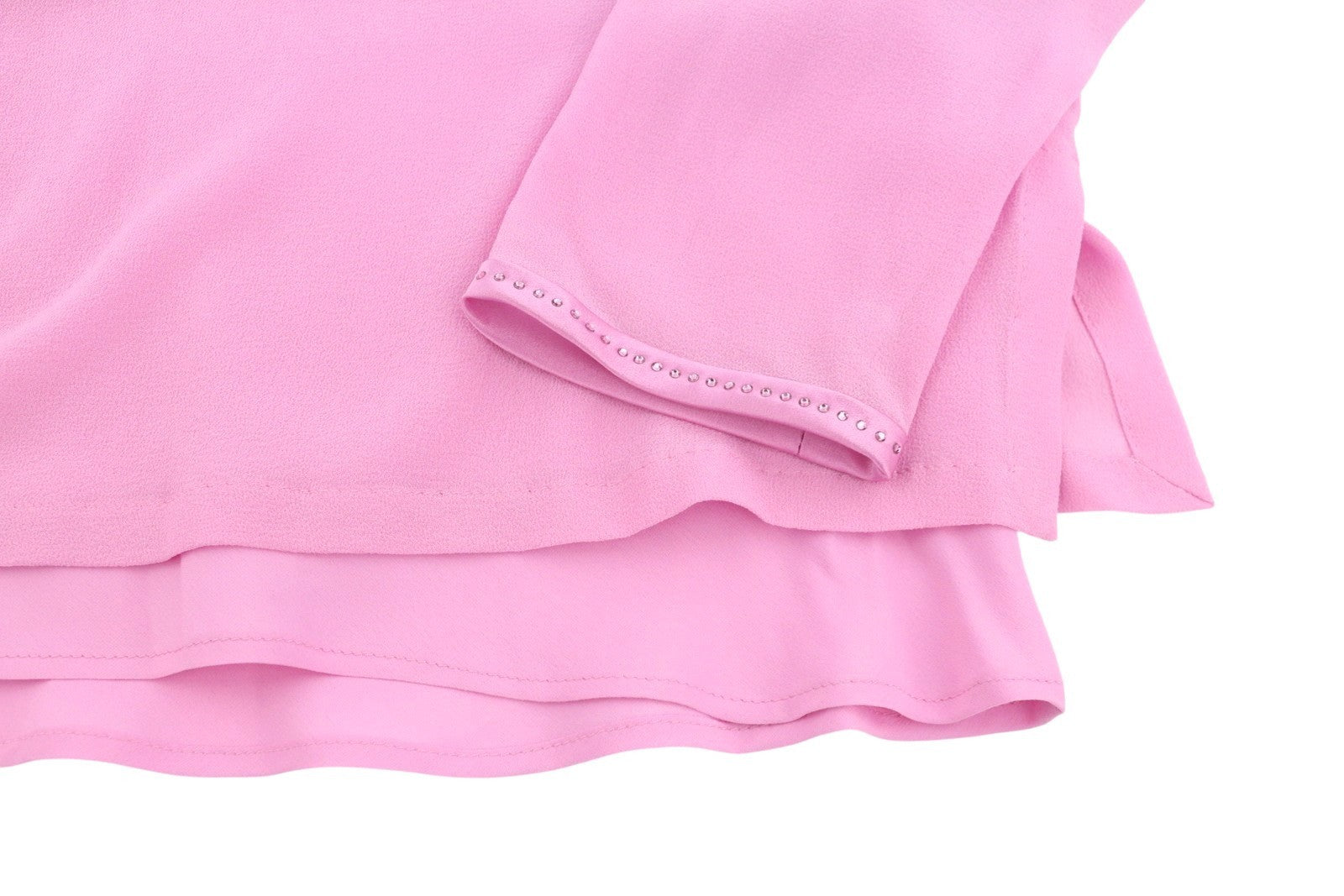 MAX MARA Women Blouse EU34 XS Pink Silk Rhinestone Detail Long Sleeve 2in1