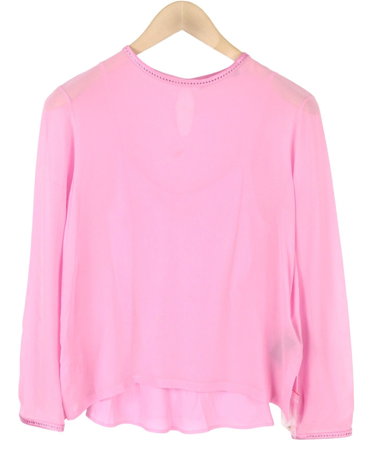 MAX MARA Women Blouse EU34 XS Pink Silk Rhinestone Trim Long Sleeve 2in1