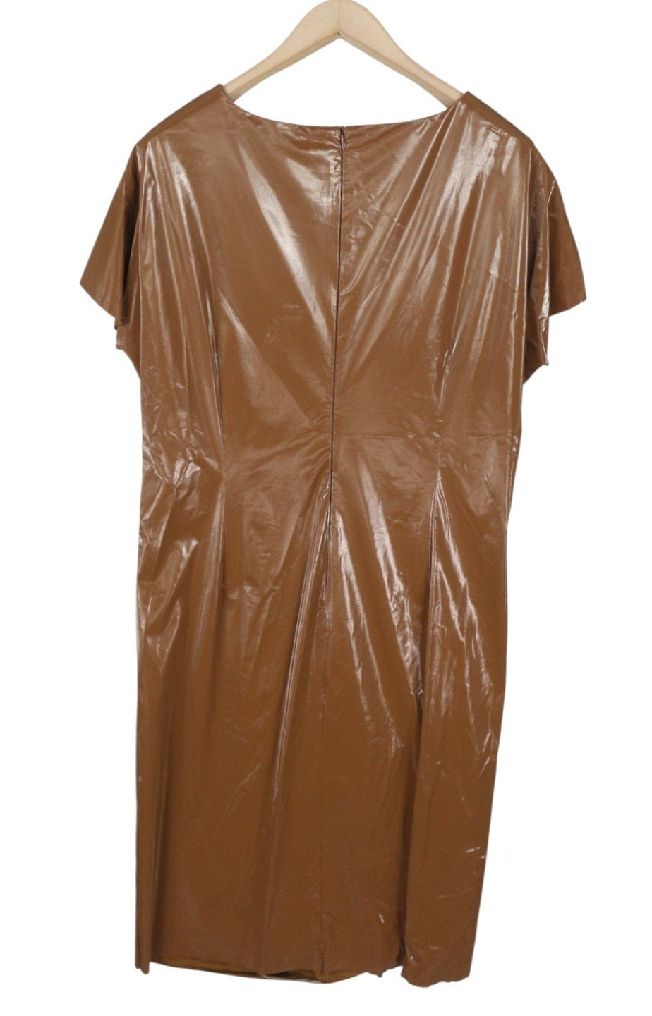 MARINA RINALDI Women Dress EU50 Brown Shiny Short Sleeve Knee Length
