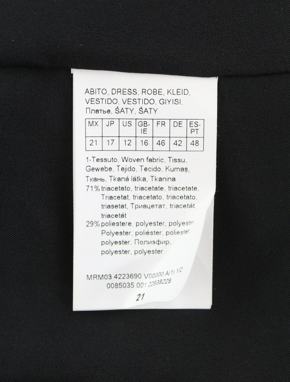 MARINA RINALDI Women Dress EU46 Black Wool Blend V-Neck 3/4 Sleeve Knee Length