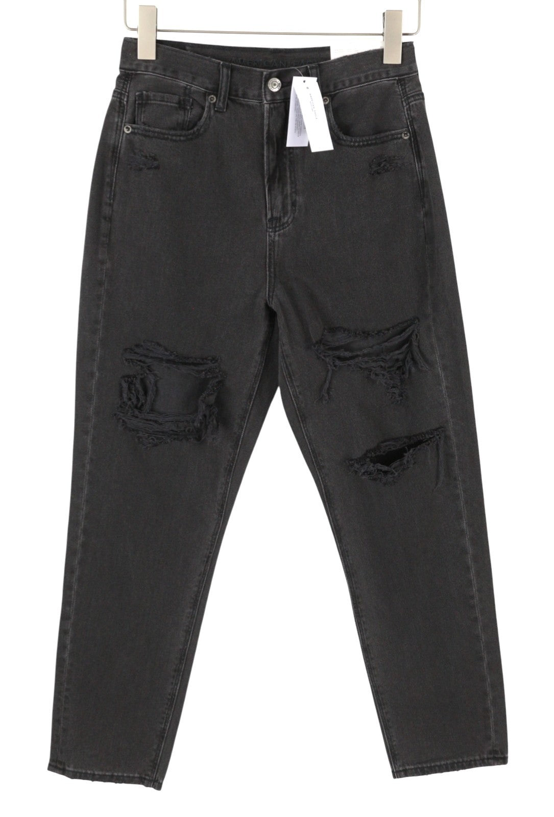 AMERICAN EAGLE OUTFITTERS Mom Black Blaze Women Jeans W27 Black Ripped Denim
