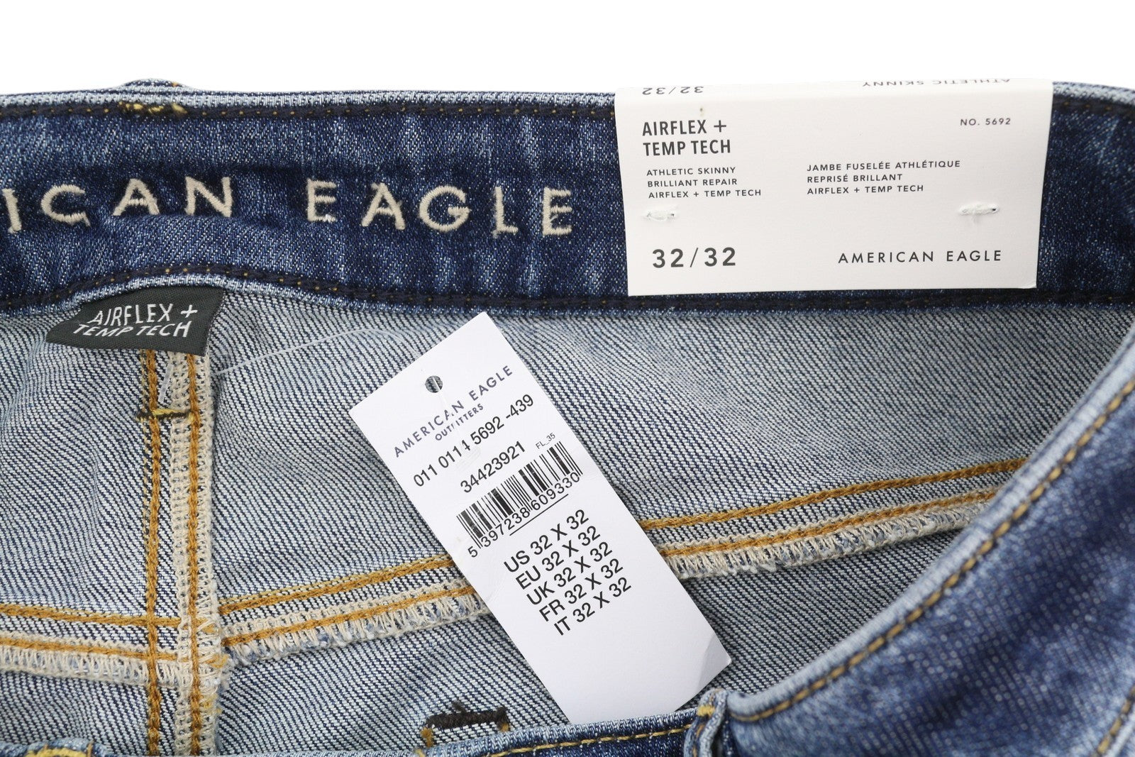 AMERICAN EAGLE OUTFITTERS Airflex+Temp Tech Men Jeans W32/L32 Ripped Skinny
