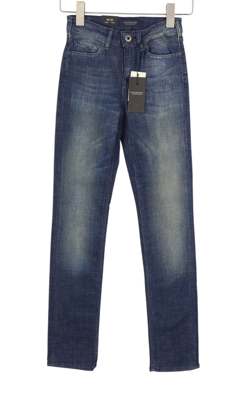SCOTCH & SODA Supreme Women Jeans W24/L32 Blue Whiskers Faded Slim Straight Fit