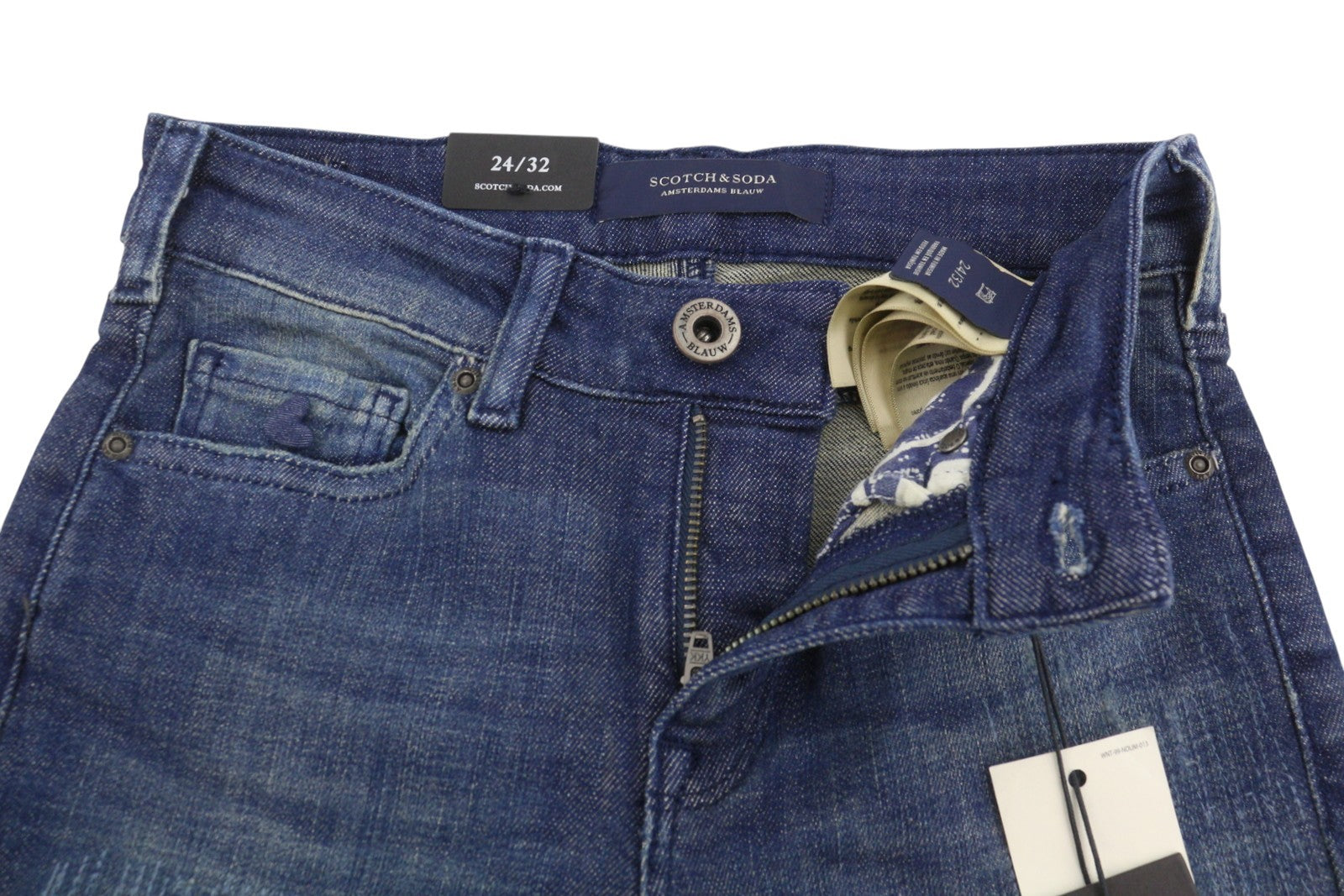SCOTCH & SODA Supreme Women Jeans W24/L32 Blue Whiskers Faded Slim Straight Fit