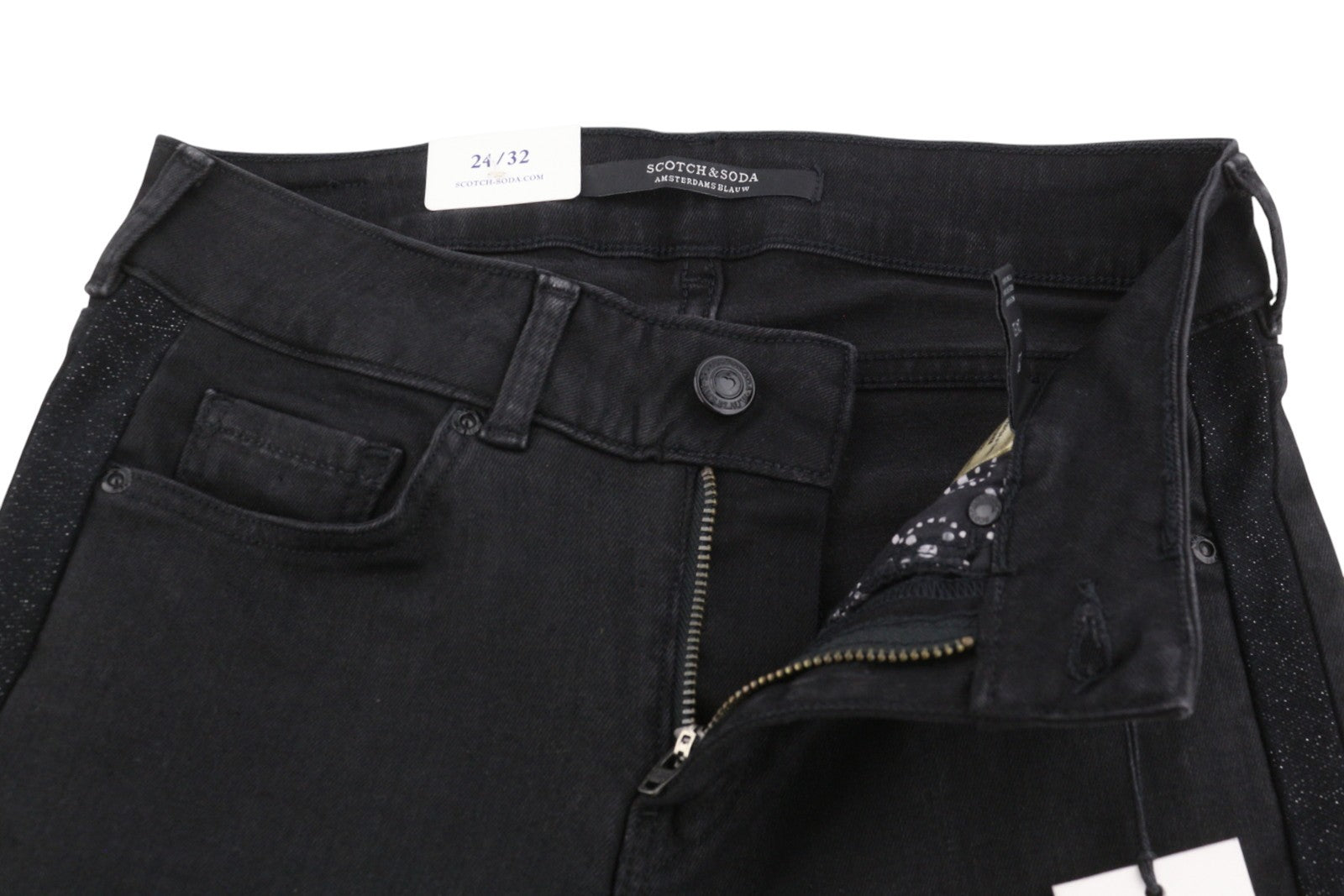SCOTCH & SODA La Bohemienne Women Jeans W24/L32 Black Coated Look Skinny