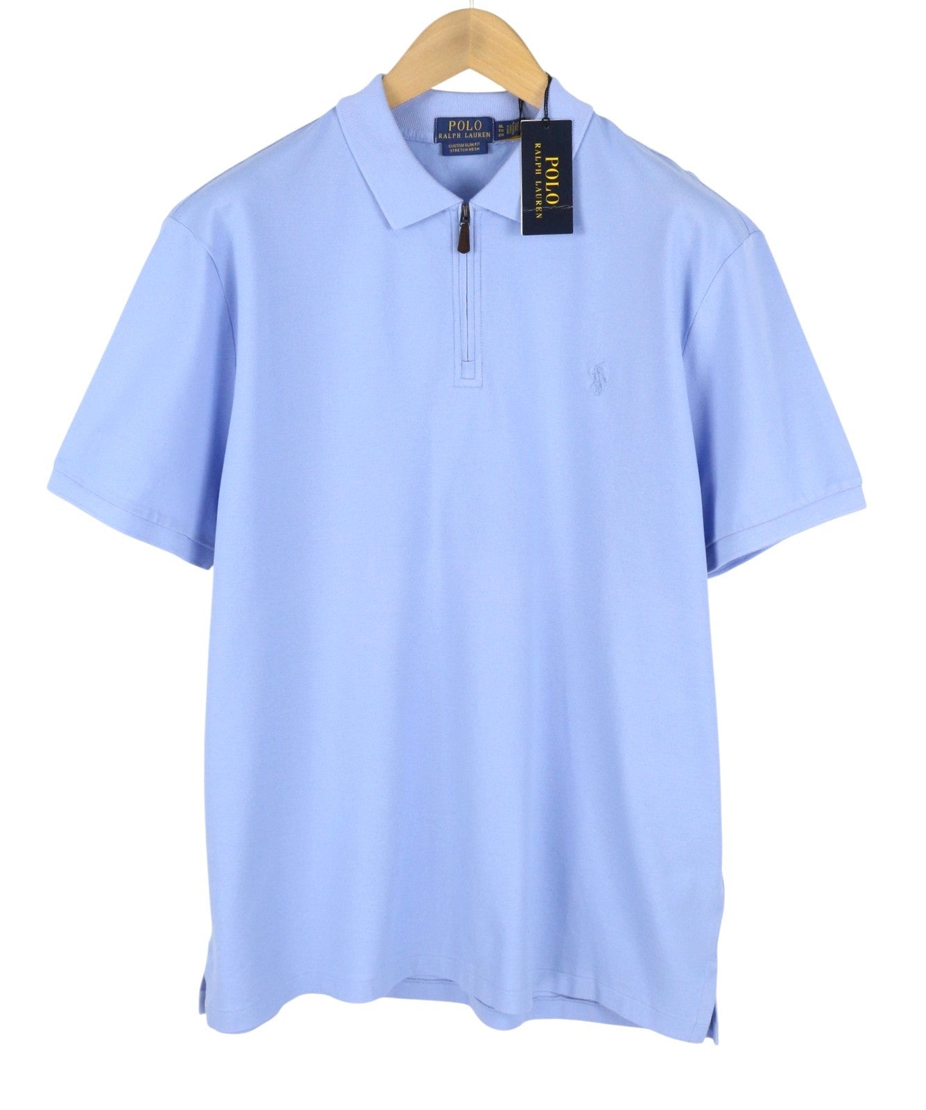 RALPH LAUREN Men Polos XL Blue Custom Slim Fit Stretch Mesh Short Sleeved