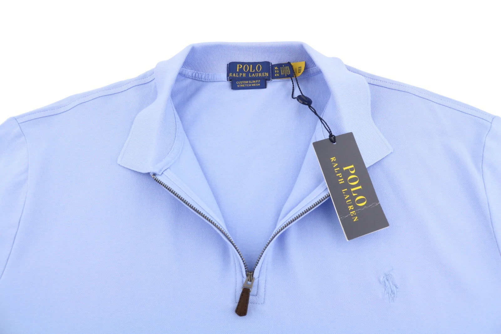 RALPH LAUREN Men Polos XL Blue Custom Slim Fit Stretch Mesh Short Sleeved