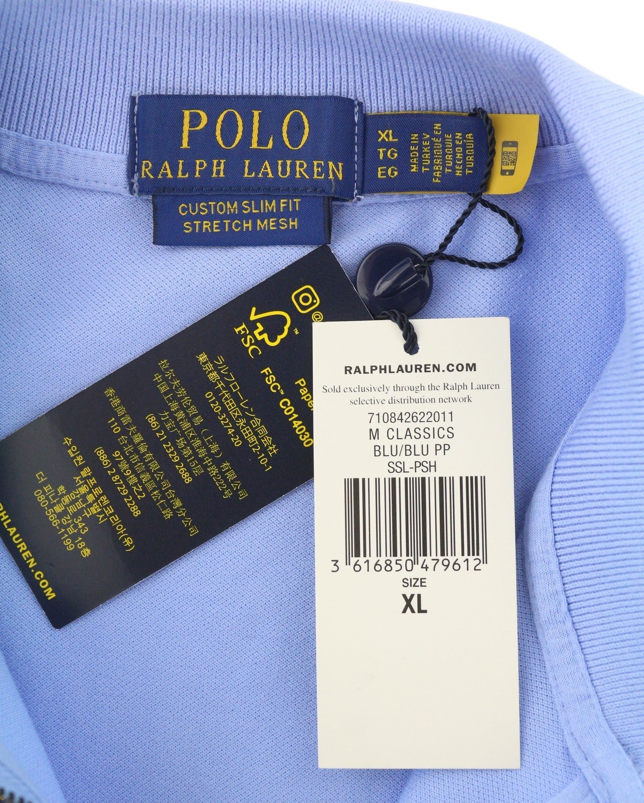 RALPH LAUREN Men Polos XL Blue Custom Slim Fit Stretch Mesh Short Sleeved