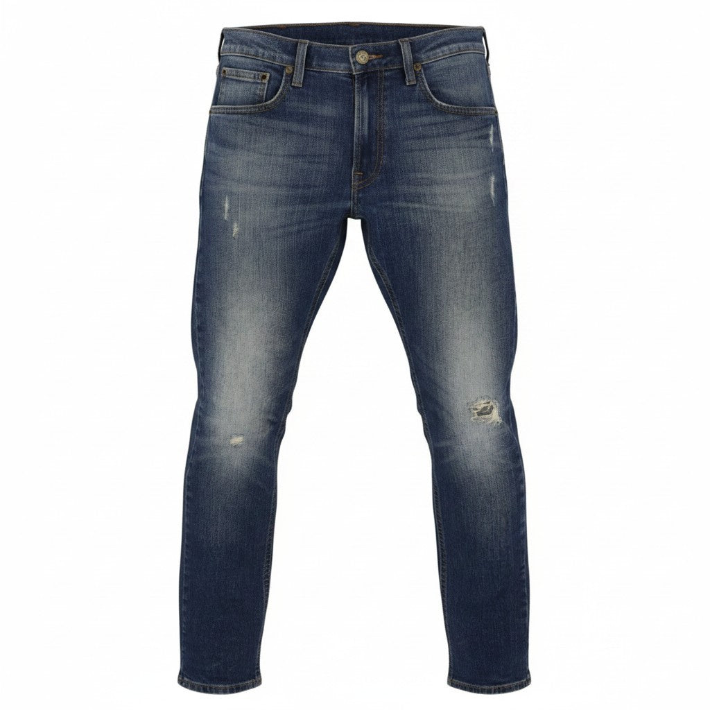 LEE Luke Men Jeans W31/L32 Blue Whiskers Faded Distress Slim Tapered