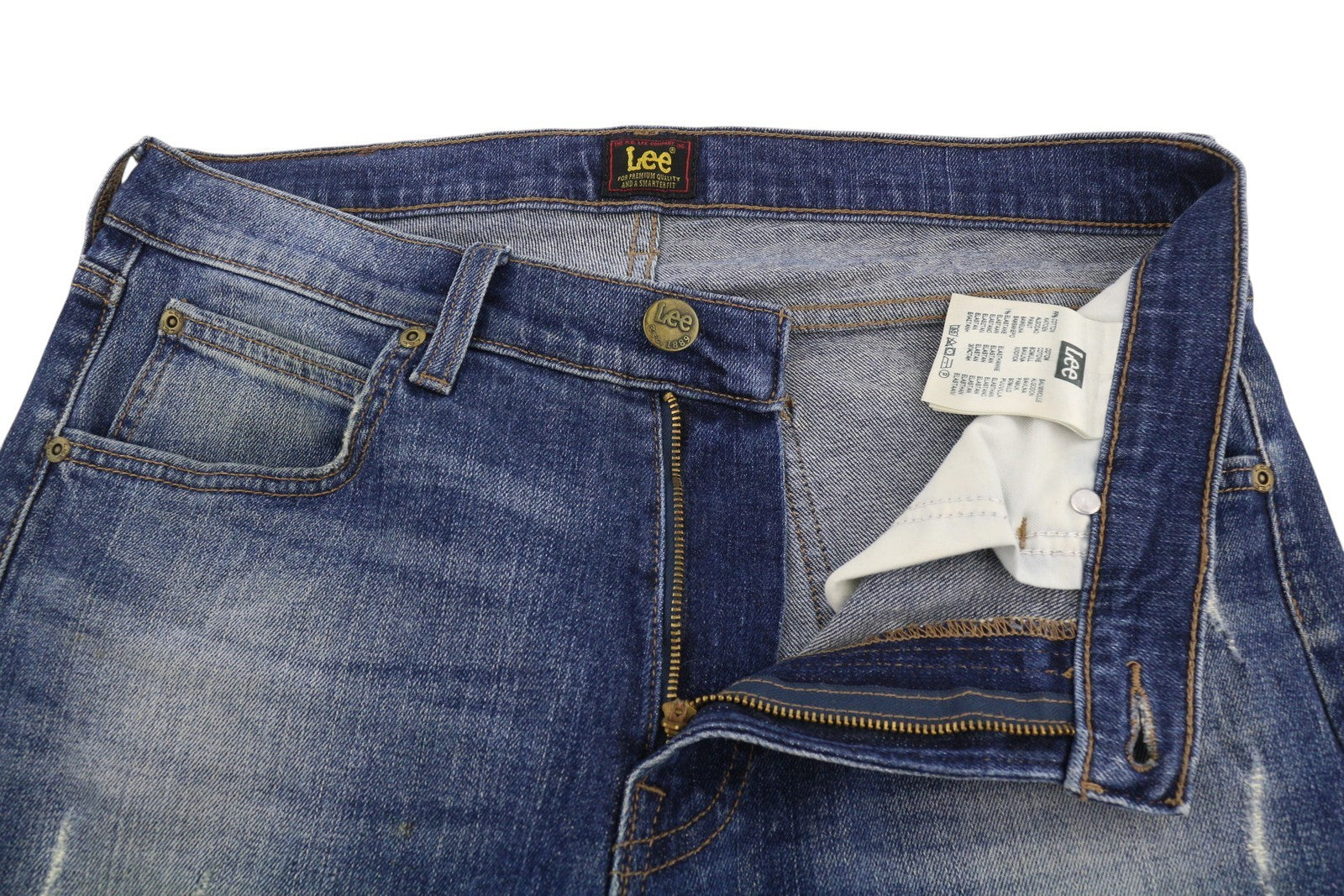 LEE Luke Men Jeans W31/L32 Blue Whiskers Faded Distress Slim Tapered