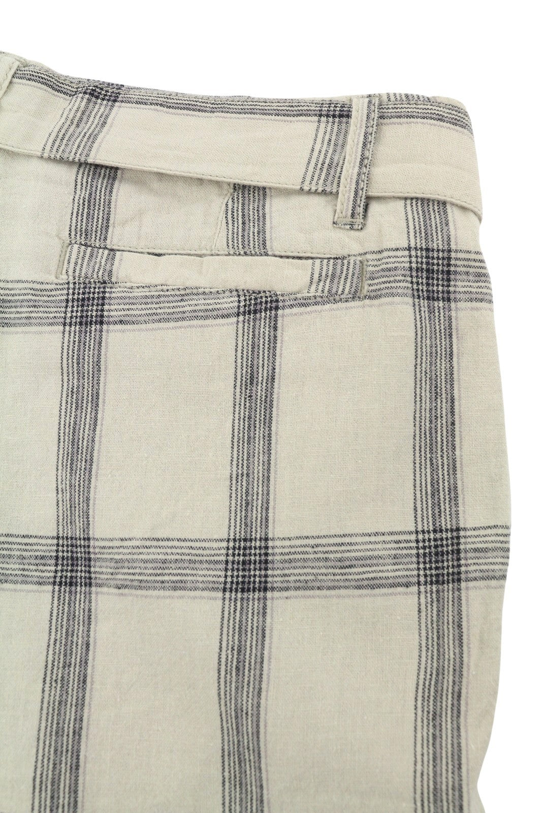 DESIGUAL Marc Men Shorts W30 Beige Linen Blend Plaid Belted Zip Fly Cargo