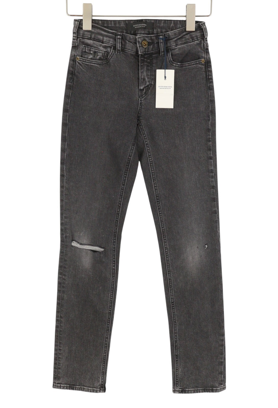 SCOTCH & SODA Supreme Women Jeans W24/L32 Grey Faded Distress Slim Straight Leg