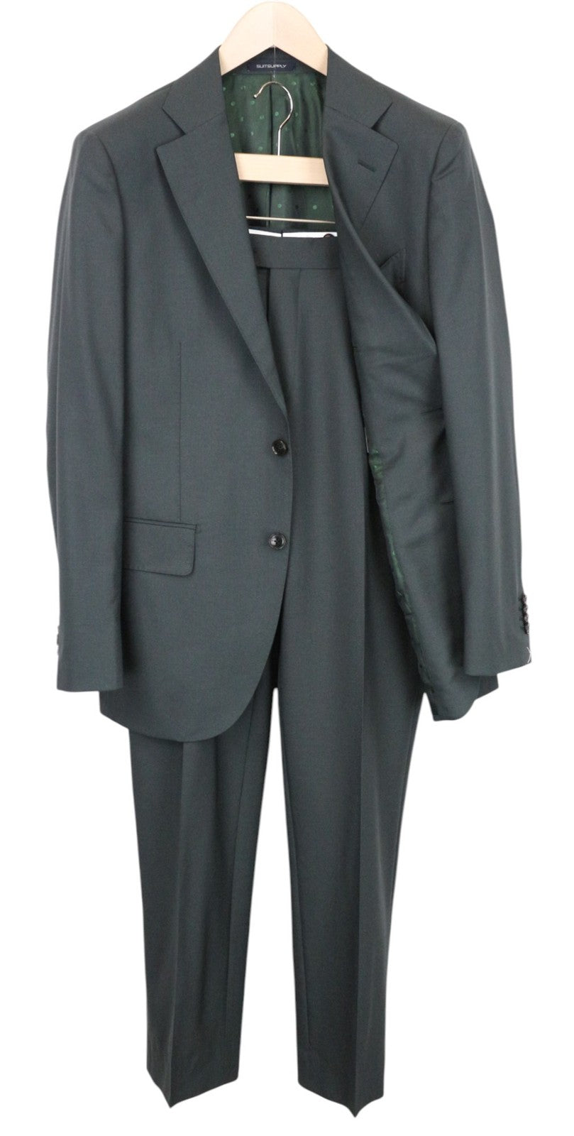 SUITSUPPLY La Spalla Men Suit UK40R Single-Breasted Green Pure Wool 2 Piece