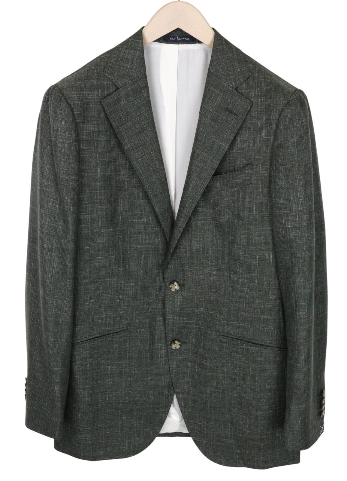 SUITSUPPLY La Spalla Men Suit UK38L Single-Breast Green Wool Silk Linen 2 Piece