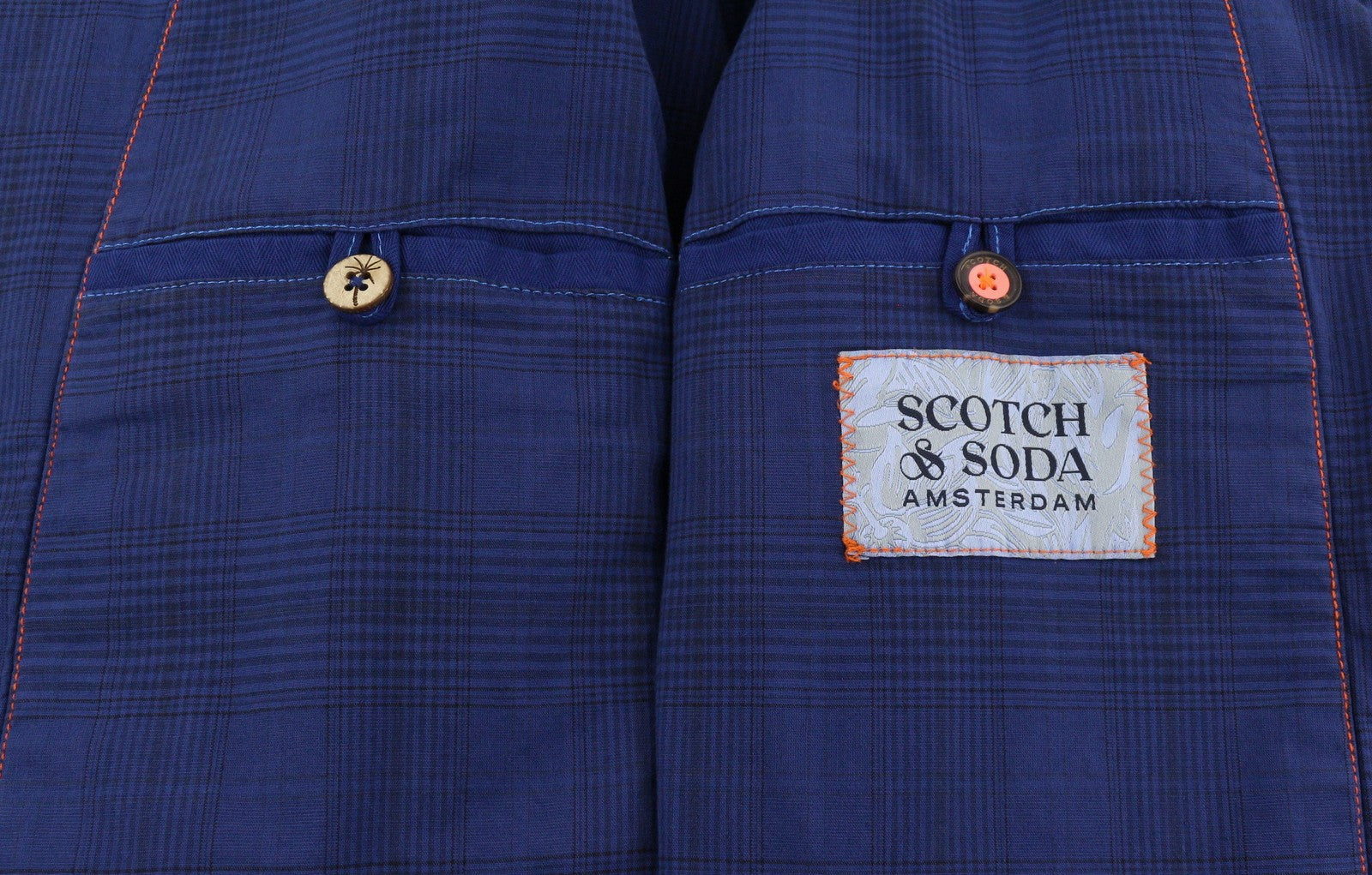 SCOTCH & SODA Men Blazer M Blue Plaid Half Lined Notch Lapel Single Breasted