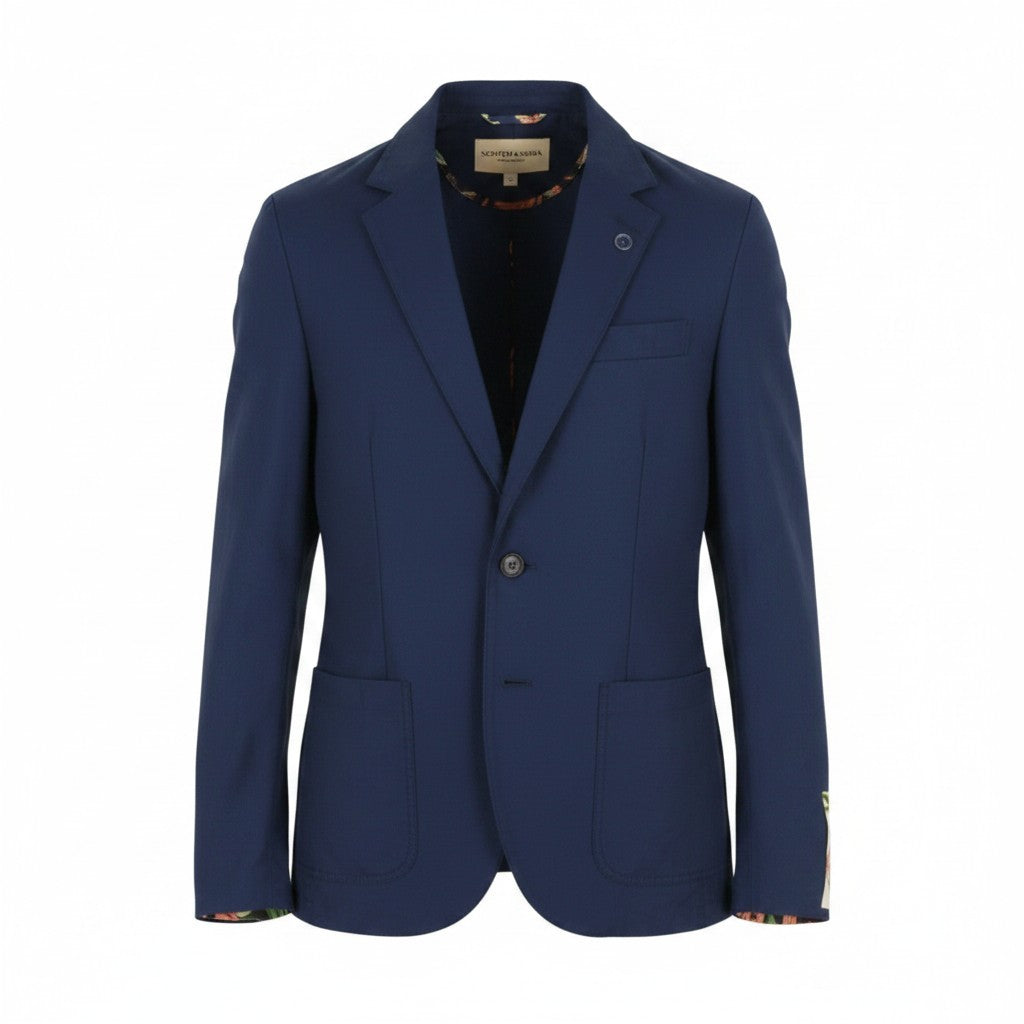 SCOTCH & SODA Men Blazer M Dark Blue Notch Lapel Single Breasted