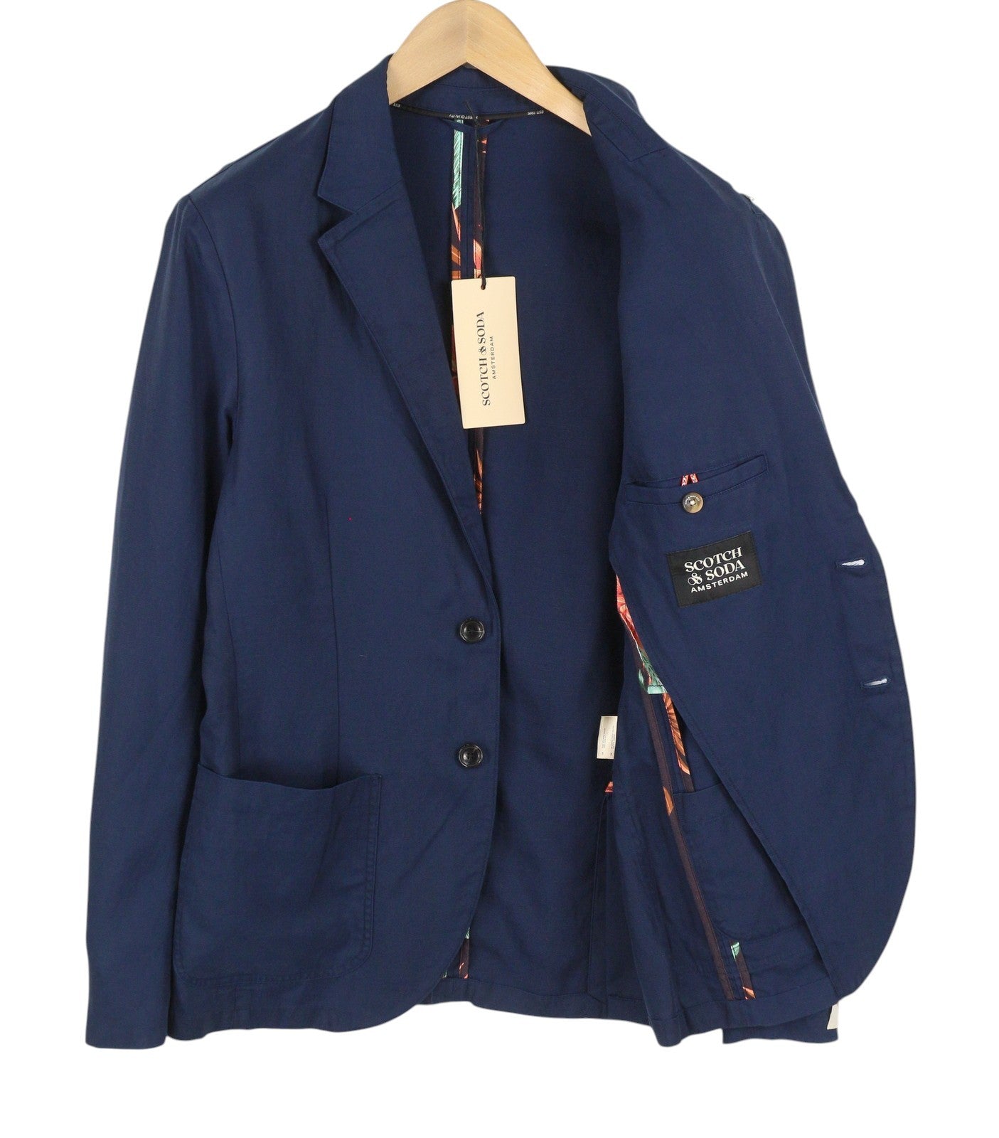 SCOTCH & SODA Men Blazer M Dark Blue Notch Lapel Single Breasted