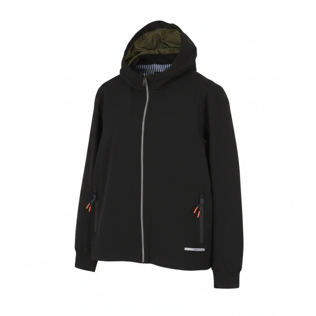 SCOTCH & SODA Men Jacket L Black Lined Hooded Full Zip Lightweight Bomber