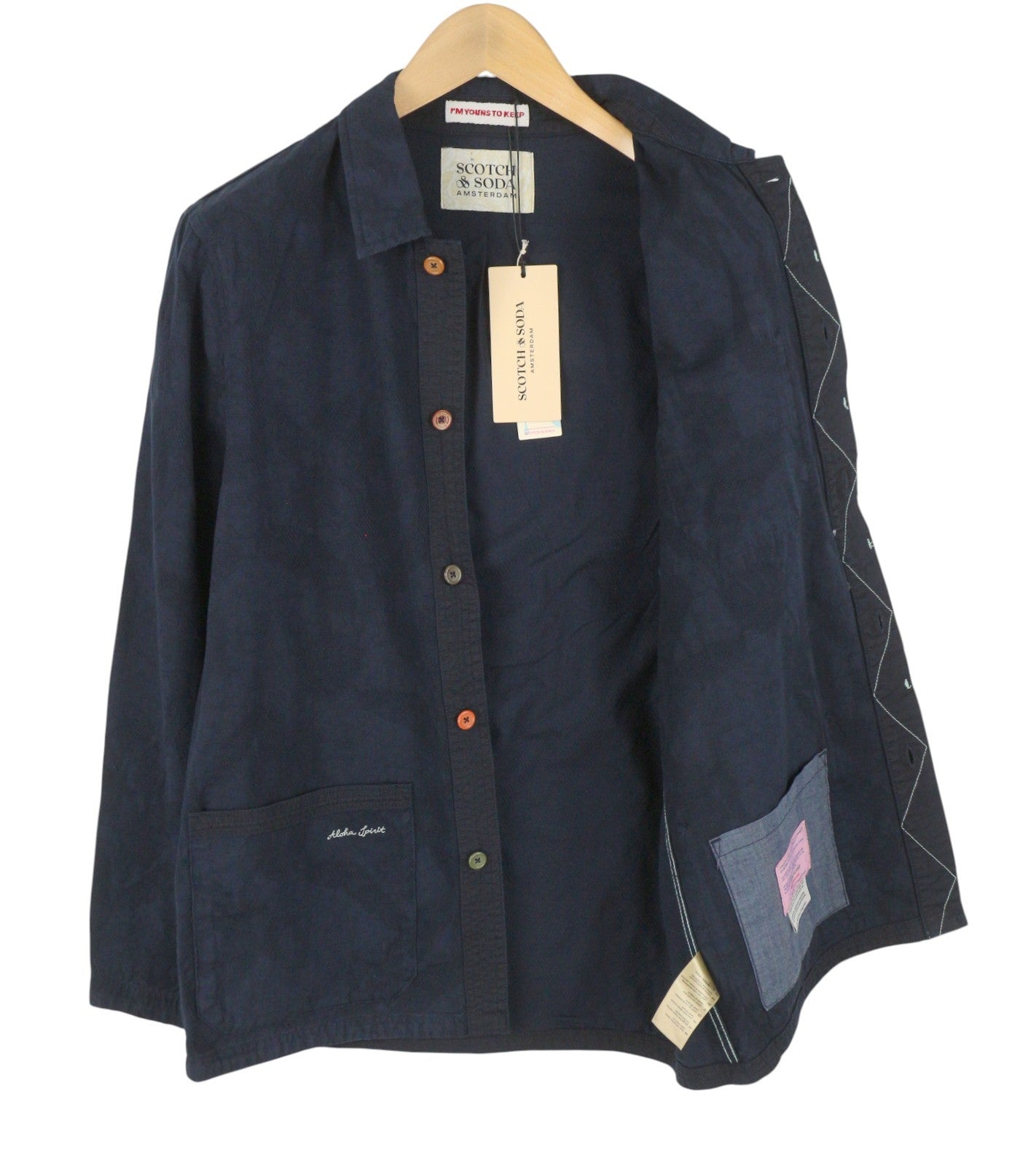 SCOTCH & SODA Men Jacket M Blue Embroidered Floral Print Button Up Lightweight