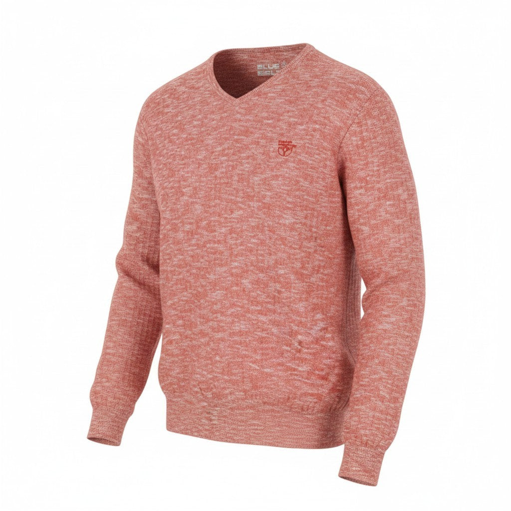 BLUE FIELDS Men Jumper L Red Melange Tight Knit V-Neck Pull On