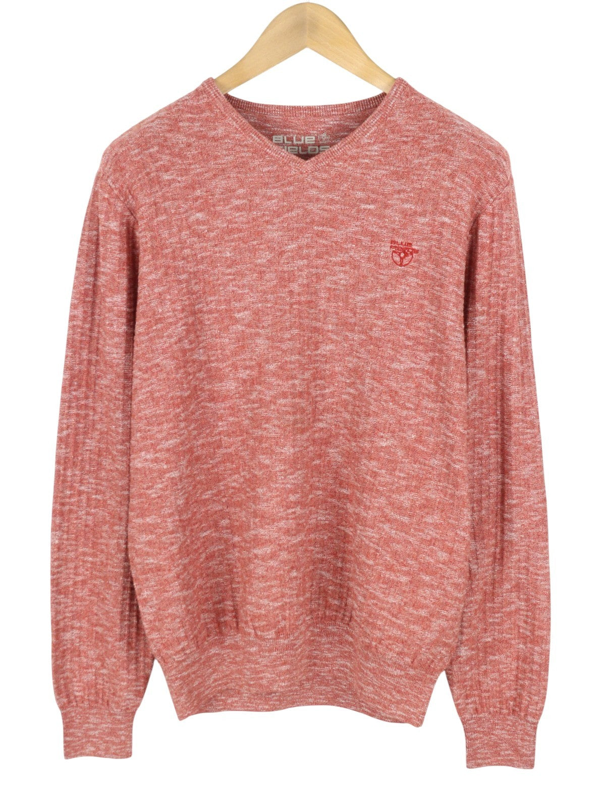 BLUE FIELDS Men Jumper L Red Melange Tight Knit V-Neck Pull On
