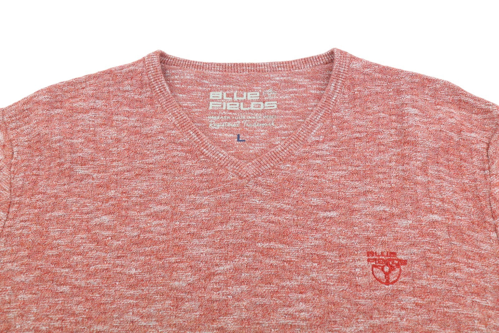 BLUE FIELDS Men Jumper L Red Melange Tight Knit V-Neck Pull On