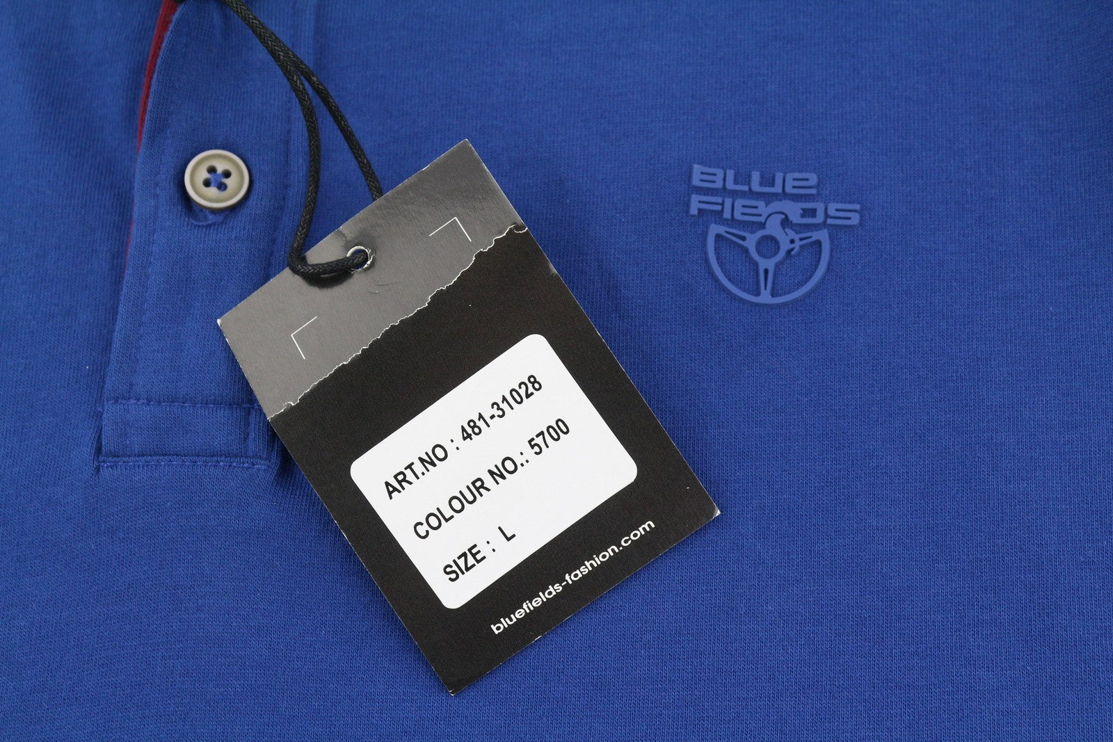 BLUE FIELDS Men Polos L Blue Half Button Collar Short Sleeved